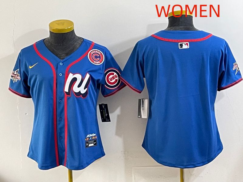Women 2025 Chicago Cubs Blank Blue All star Nike MLB Jersey style 02->women mlb jersey->Women Jersey
